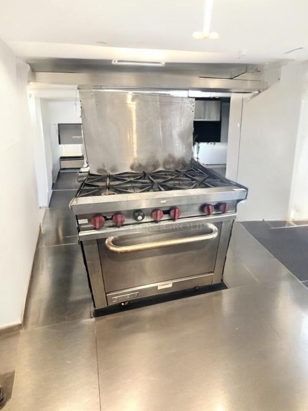 Southbend 4361D 6-burner commercial gas range with standard oven, natural gas, prime condition, fully tested, USA-made.