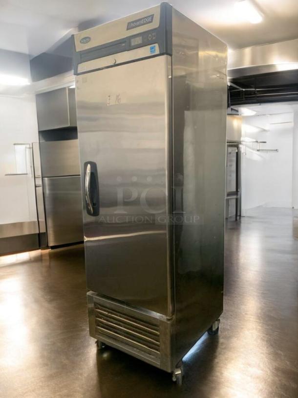 Superb condition Norlake AdvantEDGE F23-S single-door reach-in freezer, 115V, fully tested, stainless steel finish.