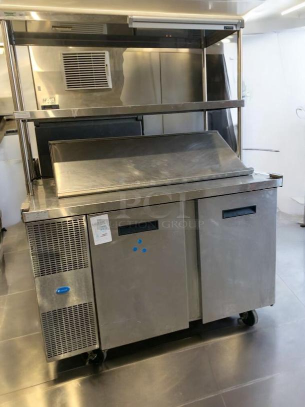 Randell 9030K-513 refrigerated prep table, outstanding condition, stainless steel, 115V, tested and working, visible label.
