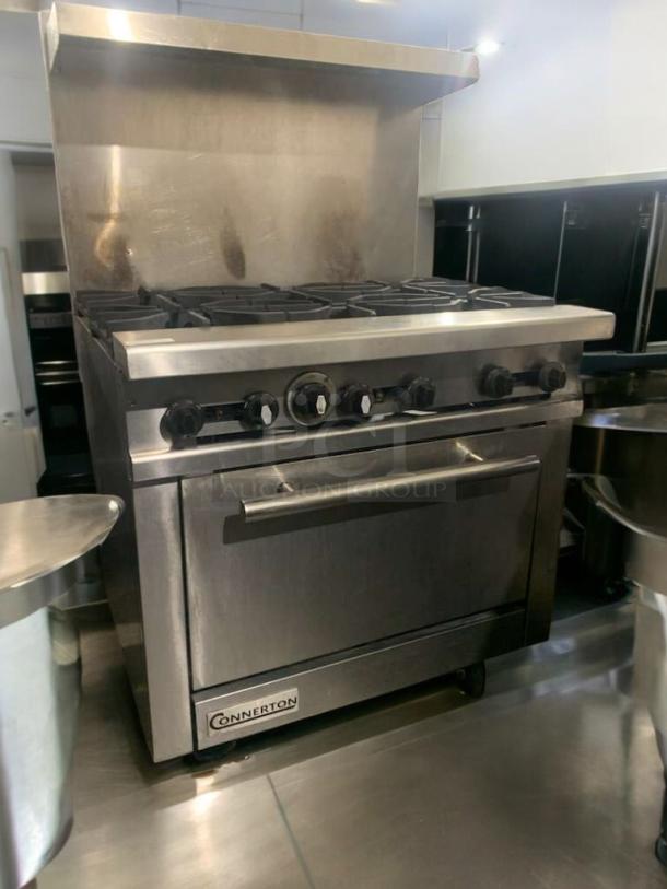 Connerton CR-6 6-burner gas range, natural gas, with standard oven, stainless steel, prime condition, fully tested.