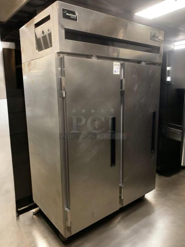 Delfield 6151XL-S two-door reach-in refrigerator in superb condition, stainless steel, fully tested, 115V, visible branded label.