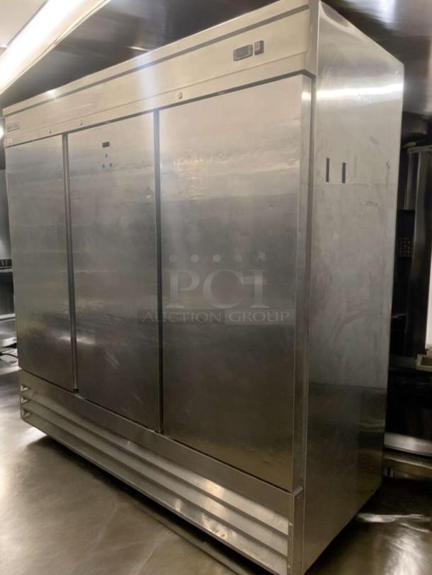 Flawless Kintera KBM3F 3-Door Reach-In Refrigerator, stainless steel, 120V, fully tested, excellent condition.