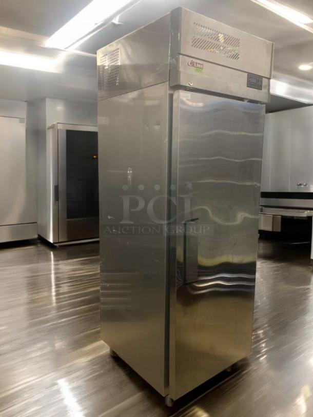 Turbo Air EF24-1-N-V single door reach-in freezer in outstanding condition, fully tested, silver finish, 115V.