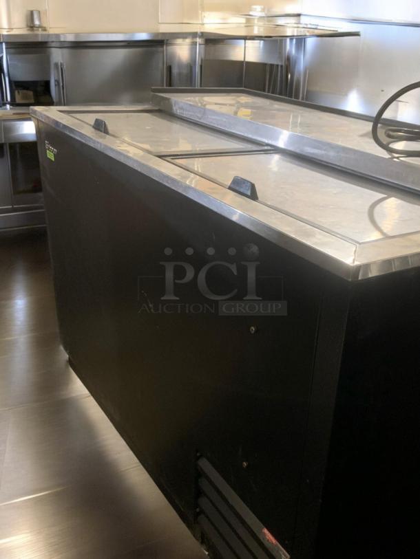 Turbo Air TBC-50SB-N6 50" bottle cooler, pristine condition, 115V, stainless steel top, black exterior, fully tested.