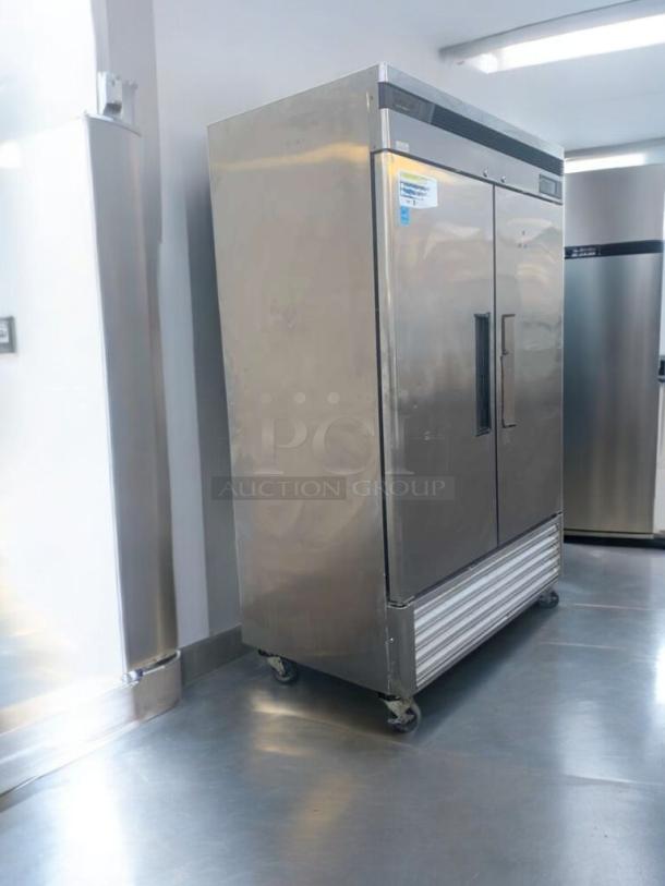 Turbo Air TSF-49SD double door commercial freezer, pristine condition, stainless steel, on wheels, 115V, fully tested.