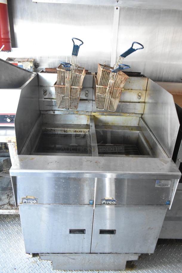 Pitco Frialator gas fryer with dual baskets, part of a fully equipped mobile kitchen. Ideal for diverse food concepts.