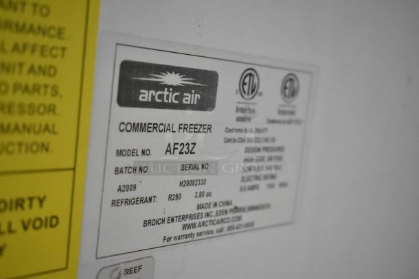 Arctic Air commercial freezer label, model AF23Z, serial H20082330, refrigerant R290, made in China.