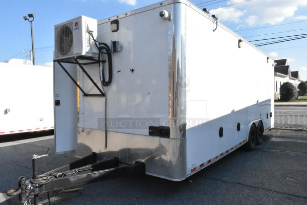 Brand new unbranded food trailer with commercial kitchen setup, exterior in pristine condition, Gree AC unit visible.