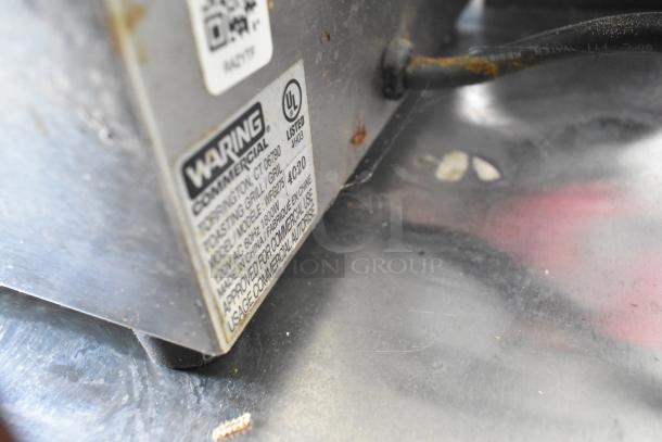 Waring Commercial Grill label showing model WFG275, commercial usage approval, and UL listing certification.