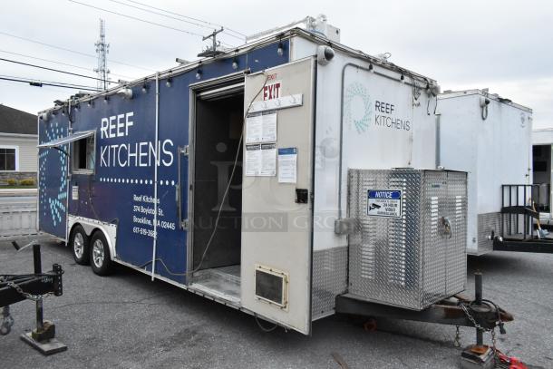 24' Cruising Kitchens food trailer with full commercial kitchen, Arctic Air coolers, and Pyrochem fire system. Clear title.