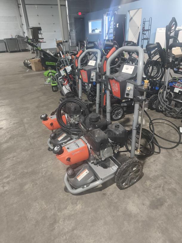 Husqvarna PW-3200 gas pressure washer, 3200 PSI, model 022007, heavy-duty, tested and working, multiple units shown.