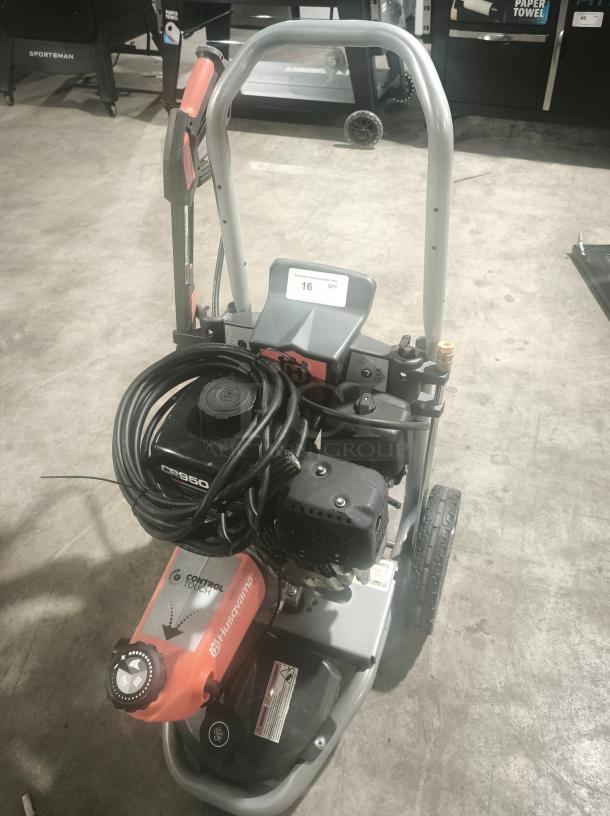 Husqvarna PW-3200 gas pressure washer, 3200 PSI, model 022007, heavy-duty, tested working, Control Touch feature, coiled hose.