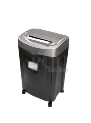 Brand new Royal MC14MX 14-sheet micro-cut shredder, black and gray design, compact with visible shred bin.
