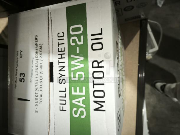 Kirkland Signature SAE 5W-20 full synthetic motor oil box, 5-quart containers, total 10 quarts, new condition.