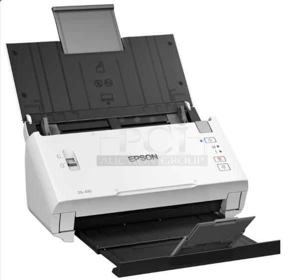 Brand new Epson DS-410 sheetfed scanner, 600 dpi, 48-bit color, duplex, 26 ppm, USB connection.