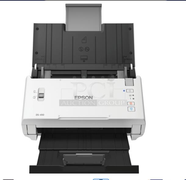 Epson DS-410 sheetfed scanner, 600 dpi, 48-bit color, duplex, USB, new condition.