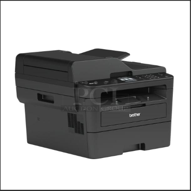 Brother MFC-L2760DW wireless monochrome laser printer with copy, scan, fax, duplex, and mobile printing, new condition.