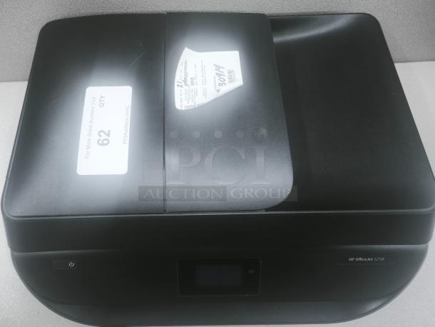 HP OfficeJet 5258 Color Inkjet All-in-One Printer, new condition, with power button and model label visible.