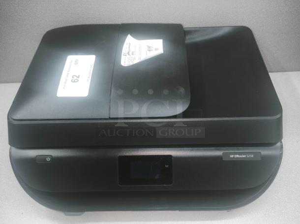 HP OfficeJet 5258 Color Inkjet All-in-One Printer, new condition, featuring power button, visible model label.