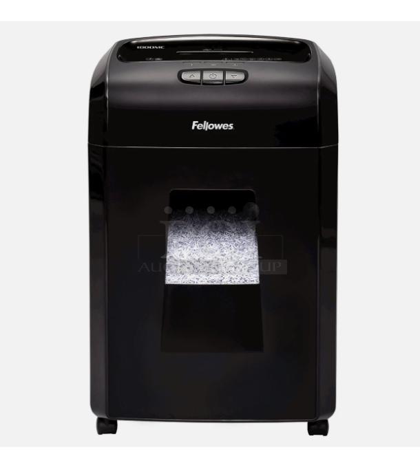 Fellowes Microshred 1800MC 18-sheet microcut shredder, black, new condition, P-4 security, 8-gallon bin, model 1800MC.