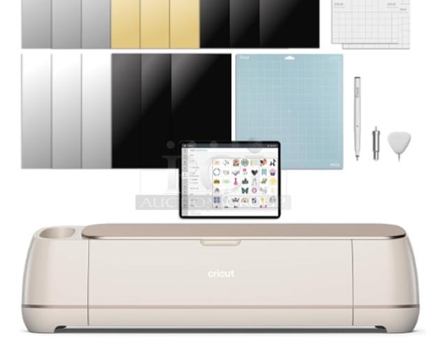 Brand new Cricut Maker 4 in Seashell, model 2010180, with digital content bundle, mats, and Smart vinyl sheets.