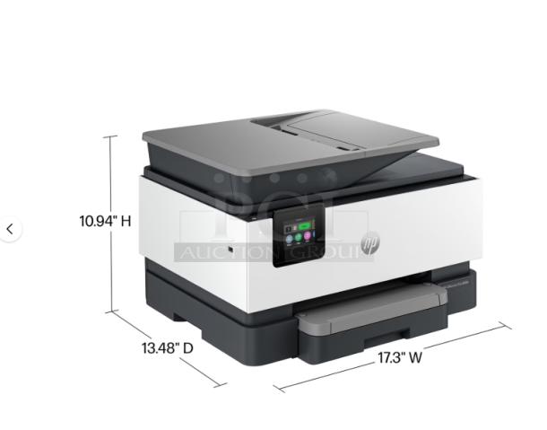 Brand new HP OfficeJet Pro 9128e All-in-One Printer, dimensions 17.3"W x 13.48"D x 10.94"H, includes 6 months HP+ Instant Ink.