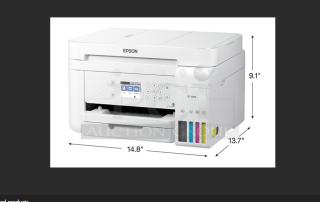 EPSON EcoTank ET-3760 printer, brand new, wireless, color, all-in-one, cartridge-free, measures 14.8"x13.7"x9.1".