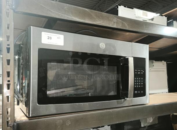 BRAND NEW SCRATCH AND DENT GE 1.6 cu ft Over-the-Range Microwave Oven, Model JVM3162RJSS, visible surface imperfections.