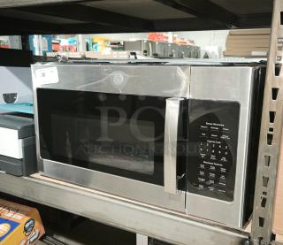 BRAND NEW GE 1.7 cu ft over-the-range microwave, model JVM6175SK6SS. Features sensor cooking and touch controls. Minor scratches visible.