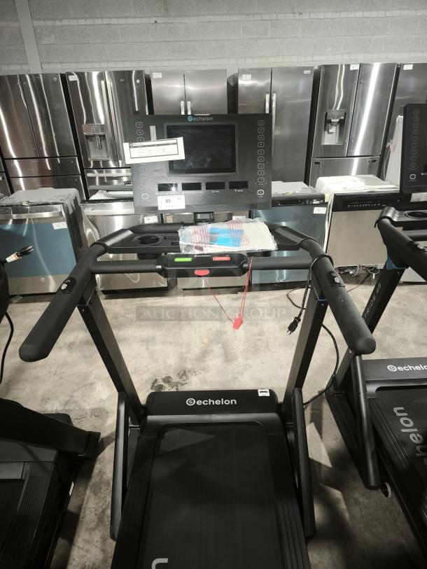 Brand new Echelon Fitness Stride-4S treadmill, model FF-T600, with safety key and control panel, in pristine condition.