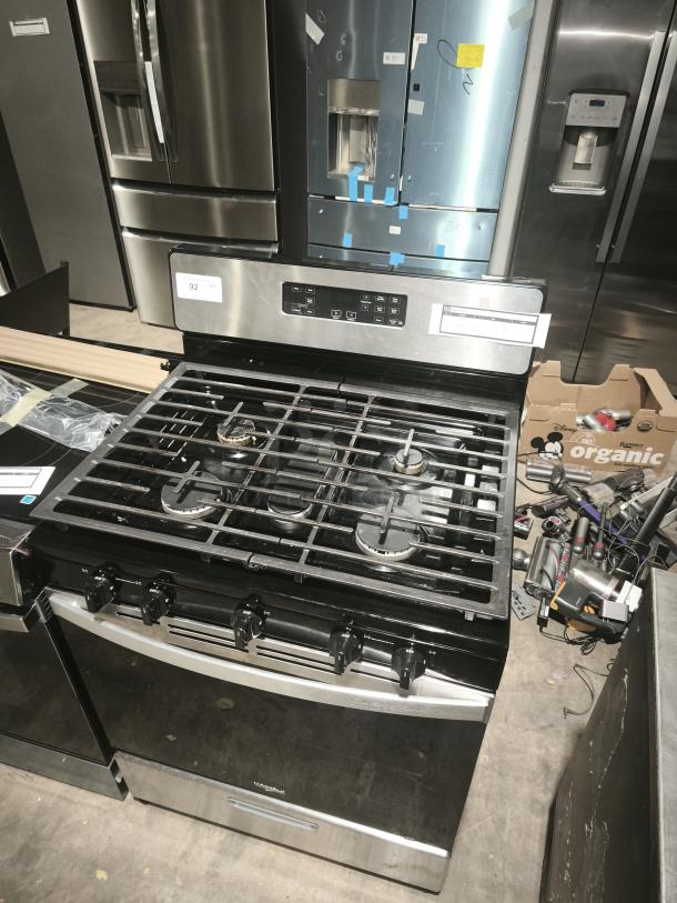 Whirlpool 30-in 5-burner 5.1-cu ft stainless steel freestanding natural gas range, model WFG505M0MS, like new condition.