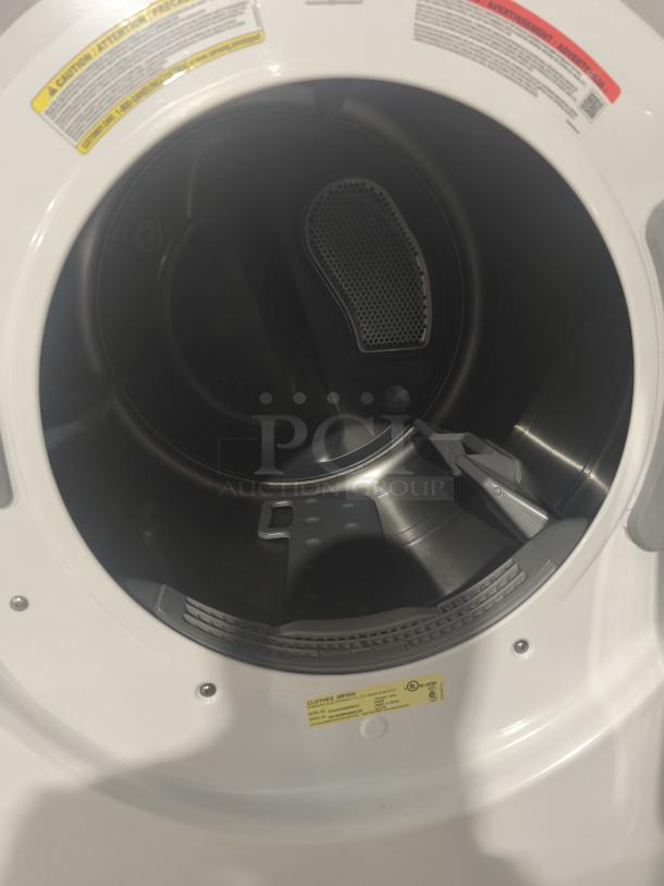 Samsung 7.5 cu ft Smart Electric Dryer, Model DV45H6300EW/A3, with Steam Sanitize feature, clean interior, visible labels.