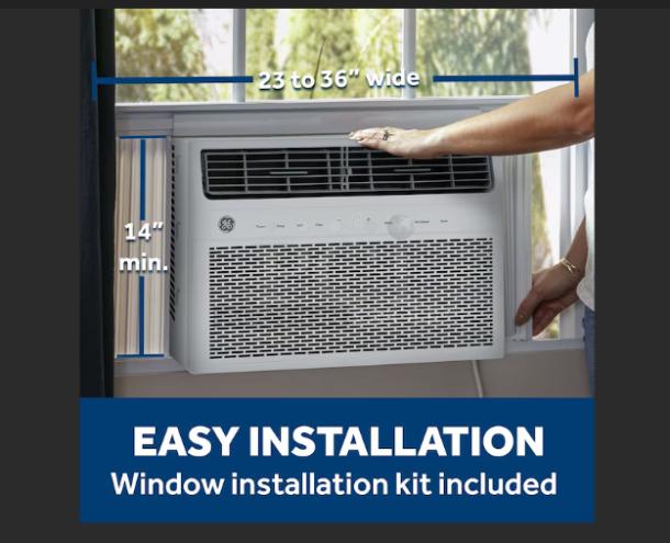 BRAND NEW GE 8,000 BTU smart window AC, 3,800 BTU heating, eco mode, Wi-Fi. Adjustable louvers, remote, LED, 115V, model AWGH08WWF1.