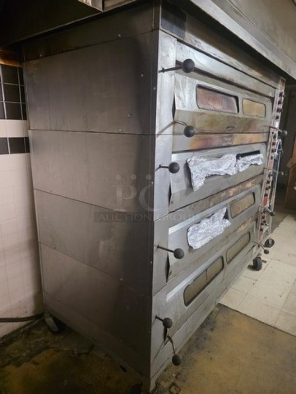 Bakers Aid Ultra Deck Oven, model BADO-434HC, 4 decks, 208 3 Phase, on casters, industrial-grade condition.