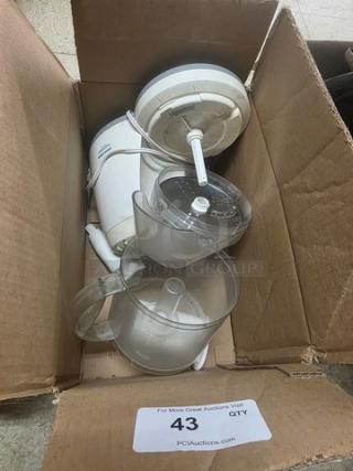 Black and Decker Quick N Easy Plus Food Processor, used, includes motor base, bowl, and lid, in original cardboard box.