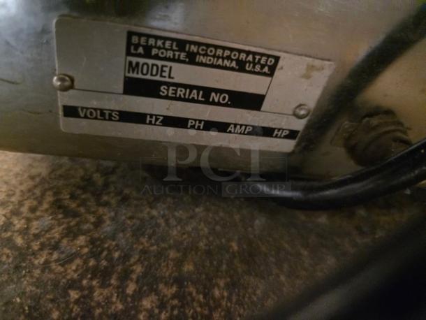 Berkel MB Series Countertop Bread Slicer, model MB, 115V, 60 Hz, 1 PH; label with specifications visible.