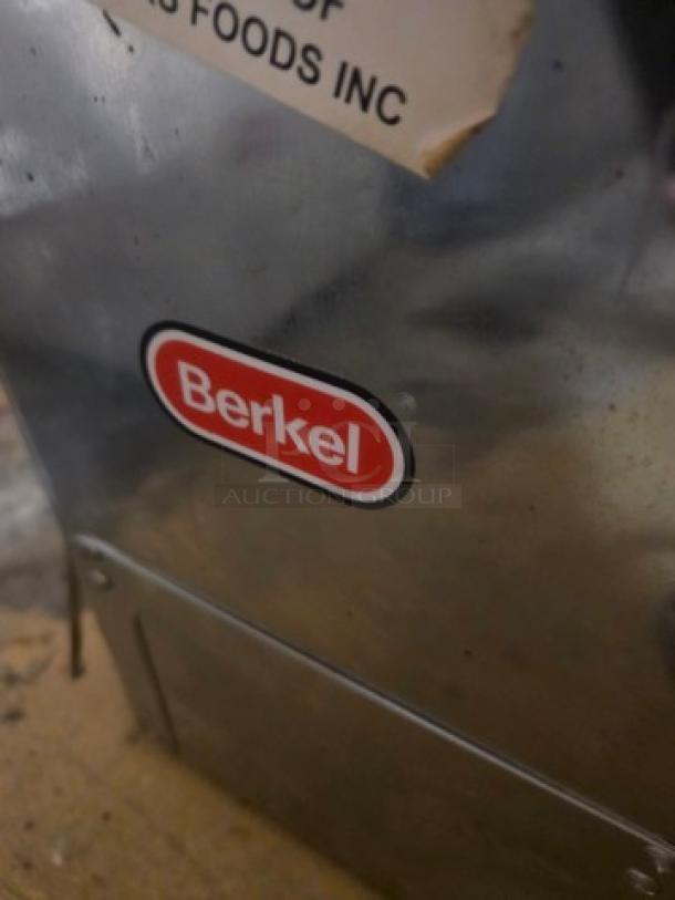 Berkel MB Series countertop bread slicer in used condition, 115V, 60 Hz, 1 PH, with visible brand label.