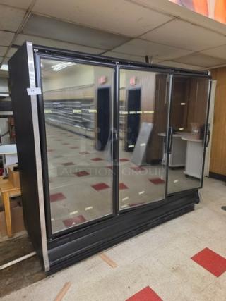 Hill Phoenix ONRZ3 glass door reach-in freezer display case, 3 doors, narrow depth, standard height, buyer must remove.