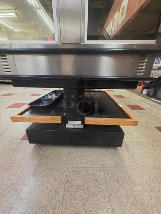 Henny Penny HMI-103 heated food table, stainless steel, model HMI-103, 60 Hz, 1 PH, 120/208V, with wooden trays.