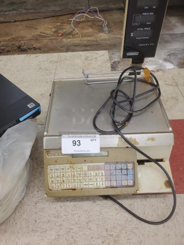 Hobart SP1500 Commercial Digital Scale and Printer, worn condition, includes keypad and display, model label visible.