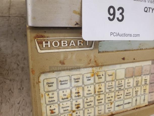 Hobart SP1500 commercial digital scale and printer, visible wear and rust, model and brand labels shown, lot 93.