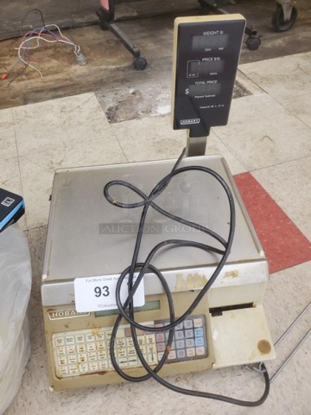 Hobart SP1500 Commercial Digital Scale and Printer in used condition, keypad and display visible, includes power cord.