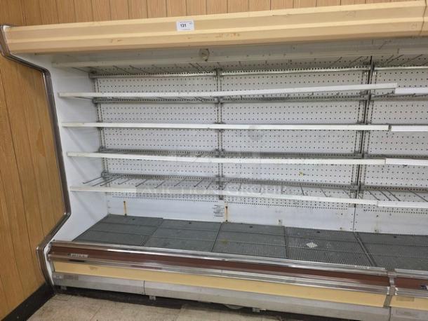 Hill Emhart 5D-8RK 8' multi-deck display case, metal shelves, good condition, buyer must remove.