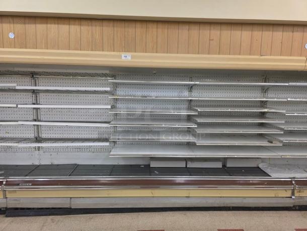 Hill Emhart Multi Deck Cases, 76' total, featuring two 8' and five 12' cases. No compressor included. Buyer rescues.