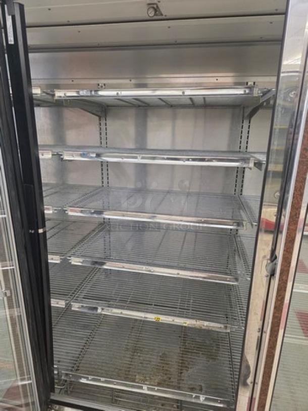 Hill ZAR5G-FCK frozen food door with electric defrost, horizontal lights, and wire shelves. No compressor included.