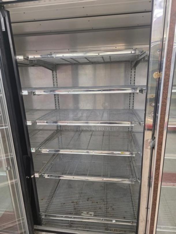 Hill ZAR5G-FCK frozen food door with electric defrost, horizontal lights, wire shelves, no compressor, sold by the door.