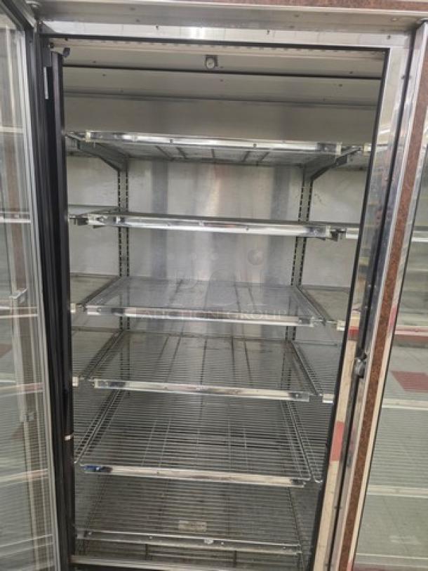 Hill ZAR5G-FCK frozen food door with wire shelves, electric defrost, and horizontal lights, no compressor.