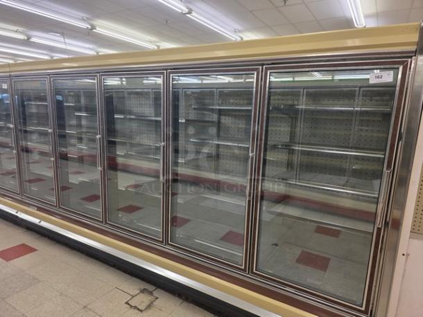 Hill ZAR5G-FCK frozen food doors with electric defrost, horizontal lights, wire shelves; no compressor included.