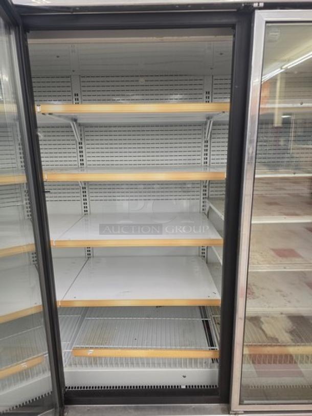 Hussmann Gel-5 frozen food door with shelving, no compressor, sold individually. Ideal for commercial freezer sections.