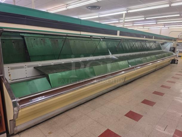 Hill Emhart HLP-12 36' produce section, green finish, in used condition. Spacious multi-tier design for displaying produce.